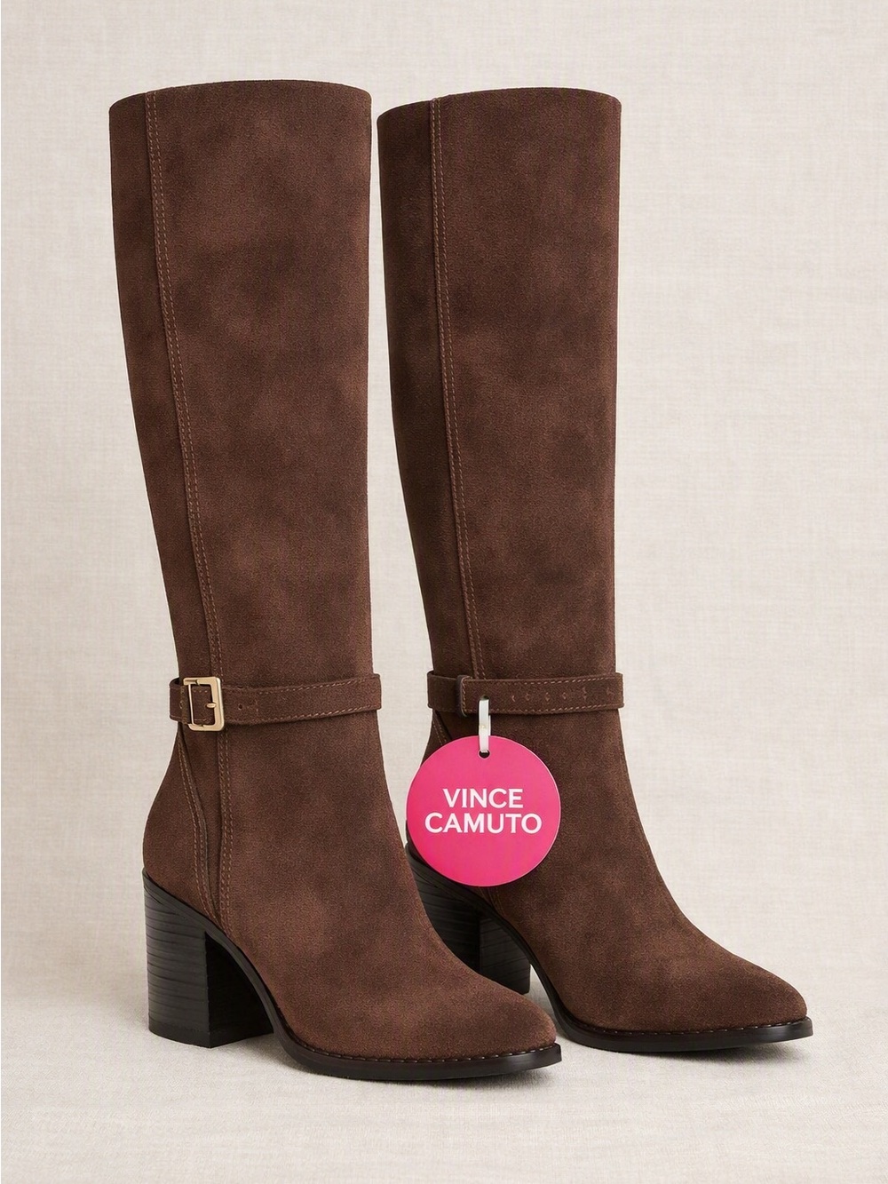 Vince Camuto Chocolate Brown Suede Over-The-Knee Block Heel Boots
